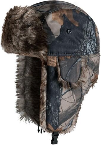 Winter Trapper Hat with Ear Flaps Fallen Leaf Camo Hunting Cap Faux Fur Ushanka Russian Warm Hat Unisex Hunter's Hat in Saudi Arabia