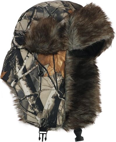 Winter Trapper Hat with Ear Flaps Fallen Leaf Camo Hunting Cap Faux Fur Ushanka Russian Warm Hat Unisex Hunter's Hat in Saudi Arabia