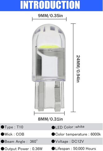 LED T10 w5w مصابيح السيارة مصباح 194 168 501 2825 194 إسفين سيارة الداخلية قبة ضوء رقم لوحة أضواء 12 فولت حزمة من 10 (أبيض) in Kuwait