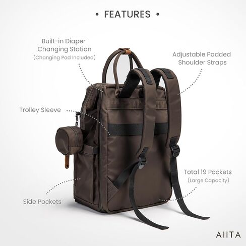 Diaper Bag Backpack, Multifunction Diaper Bag with Changing Station, Stylish Baby Bags, Large Unisex Diaper Backpack for Mom and Dad, Baby Registry Search, Portable Changing Pad – Black Brown in Saudi Arabia