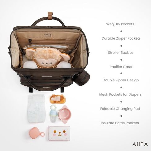 Diaper Bag Backpack, Multifunction Diaper Bag with Changing Station, Stylish Baby Bags, Large Unisex Diaper Backpack for Mom and Dad, Baby Registry Search, Portable Changing Pad – Black Brown in Saudi Arabia