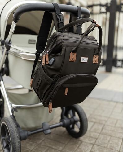 Diaper Bag Backpack, Multifunction Diaper Bag with Changing Station, Stylish Baby Bags, Large Unisex Diaper Backpack for Mom and Dad, Baby Registry Search, Portable Changing Pad – Black Brown in Saudi Arabia