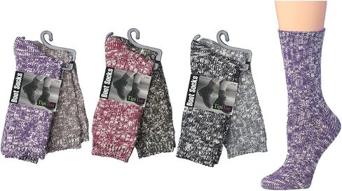 Tipi Toe 6-Pack Winter Boot Socks For Women - Available in Cotton Or Wool Blend - Crew Warm Socks Size 9-11 in Saudi Arabia