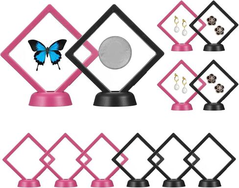 PATIKIL 3D Floating Frame Display Stand, 12 Pack 3.5x3.5 Inch Challenge Coin Display Stand Holder Transparent PE Jewelry Storage Box Floating Display Case with Base, Black&Pink in Saudi Arabia