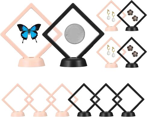 PATIKIL 3D Floating Frame Display Stand, 12 Pack 3.5x3.5 Inch Challenge Coin Display Stand Holder Transparent PE Jewelry Storage Box Floating Display Case with Base, Black&Pink in Saudi Arabia