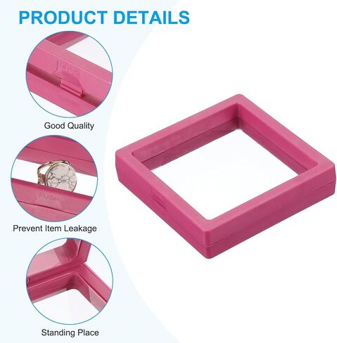 PATIKIL 3D Floating Frame Display Stand, 12 Pack 3.5x3.5 Inch Challenge Coin Display Stand Holder Transparent PE Jewelry Storage Box Floating Display Case with Base, Black&Pink in Saudi Arabia