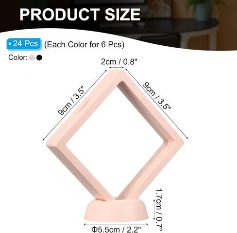 PATIKIL 3D Floating Frame Display Stand, 12 Pack 3.5x3.5 Inch Challenge Coin Display Stand Holder Transparent PE Jewelry Storage Box Floating Display Case with Base, Black&Pink in Saudi Arabia