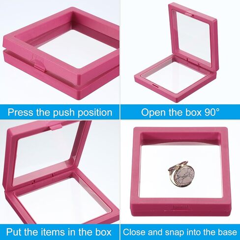 PATIKIL 3D Floating Frame Display Stand, 12 Pack 3.5x3.5 Inch Challenge Coin Display Stand Holder Transparent PE Jewelry Storage Box Floating Display Case with Base, Black&Pink in Saudi Arabia
