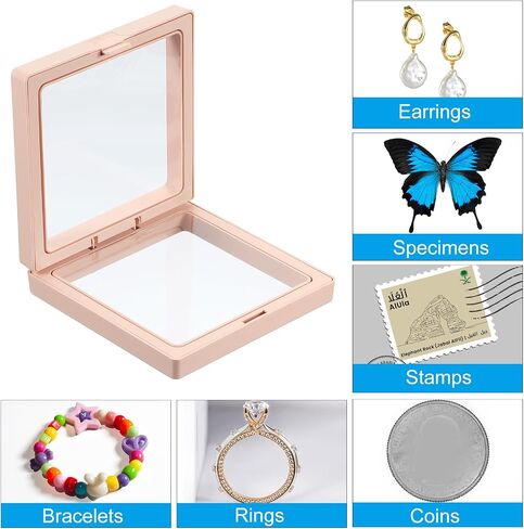 PATIKIL 3D Floating Frame Display Stand, 12 Pack 3.5x3.5 Inch Challenge Coin Display Stand Holder Transparent PE Jewelry Storage Box Floating Display Case with Base, Black&Pink in Saudi Arabia