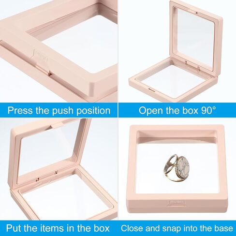 PATIKIL 3D Floating Frame Display Stand, 12 Pack 3.5x3.5 Inch Challenge Coin Display Stand Holder Transparent PE Jewelry Storage Box Floating Display Case with Base, Black&Pink in Saudi Arabia