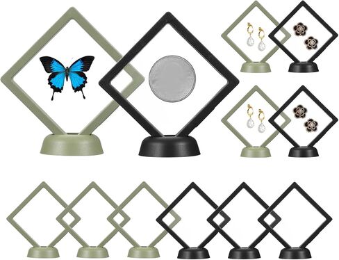 PATIKIL 3D Floating Frame Display Stand, 12 Pack 3.5x3.5 Inch Challenge Coin Display Stand Holder Transparent PE Jewelry Storage Box Floating Display Case with Base, Black&Pink in Saudi Arabia