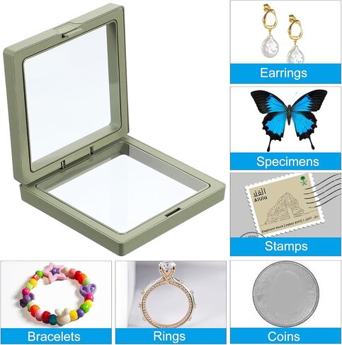 PATIKIL 3D Floating Frame Display Stand, 12 Pack 3.5x3.5 Inch Challenge Coin Display Stand Holder Transparent PE Jewelry Storage Box Floating Display Case with Base, Black&Pink in Saudi Arabia