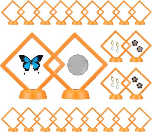 حامل عرض إطار عائم ثلاثي الأبعاد من PATIKIL، 24 حزمة مقاس 3.5 × 3.5 بوصة حامل عرض عملة تحدي شفاف من البولي إيثيلين صندوق تخزين المجوهرات العائمة مع قاعدة، أحمر وردي in Saudi Arabia