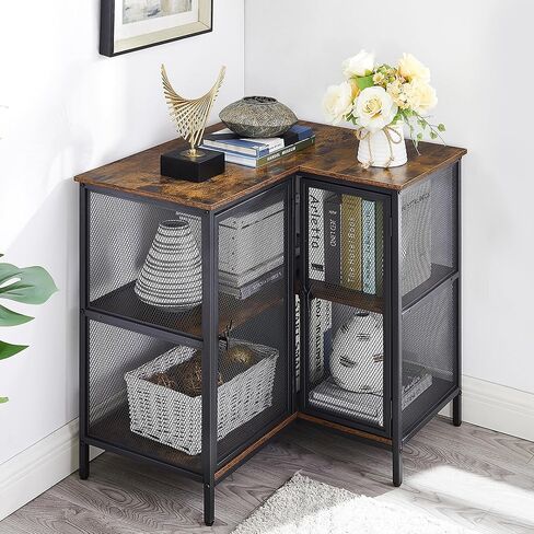 vecelo خزانة زاوية من 3 طبقات مع أبواب وأرفف تخزين، حامل تلفزيون صناعي متعدد الأغراض، طاولة قائمة بذاتها، لغرفة المعيشة الصغيرة والمنزل والمكتب والمطبخ، بني ريفي in Kuwait