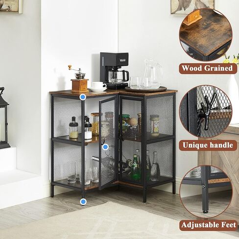 vecelo خزانة زاوية من 3 طبقات مع أبواب وأرفف تخزين، حامل تلفزيون صناعي متعدد الأغراض، طاولة قائمة بذاتها، لغرفة المعيشة الصغيرة والمنزل والمكتب والمطبخ، بني ريفي in Kuwait