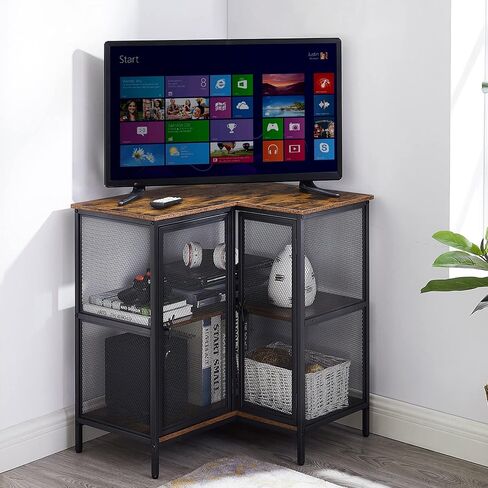 vecelo خزانة زاوية من 3 طبقات مع أبواب وأرفف تخزين، حامل تلفزيون صناعي متعدد الأغراض، طاولة قائمة بذاتها، لغرفة المعيشة الصغيرة والمنزل والمكتب والمطبخ، بني ريفي in Kuwait
