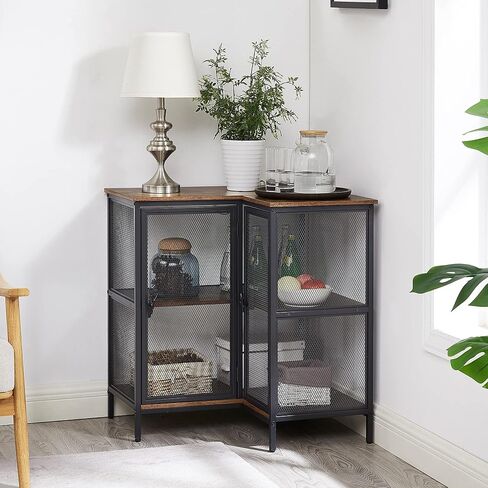 vecelo خزانة زاوية من 3 طبقات مع أبواب وأرفف تخزين، حامل تلفزيون صناعي متعدد الأغراض، طاولة قائمة بذاتها، لغرفة المعيشة الصغيرة والمنزل والمكتب والمطبخ، بني ريفي in Kuwait