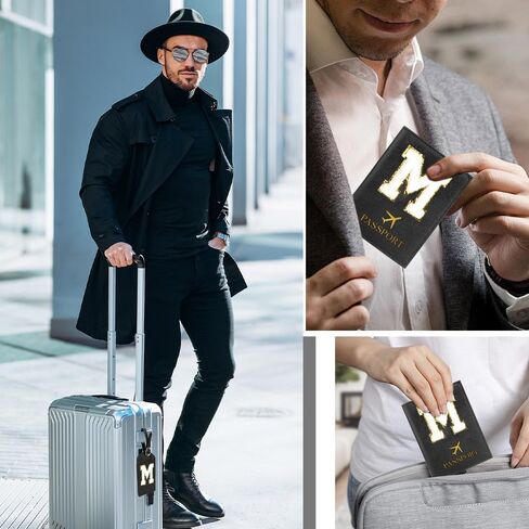 Passport Holder for Travel Essentials for Women Initial Luggage Tags for Suitcase PU Leather Passport Cover International Travel Must Haves Cute Passport Wallet Waterproof Case Name Tag for Luggage M in Saudi Arabia