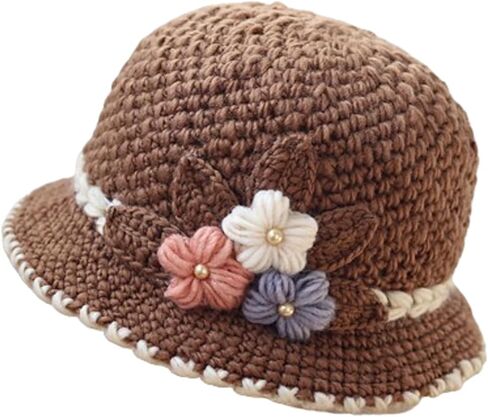 Flower Knit Crochet Fuzzy Bucket Hat Women Winter Warm Beanies Hat Furry Plush Faux Fur Fishing Skull Cap Fishman Hats in Saudi Arabia