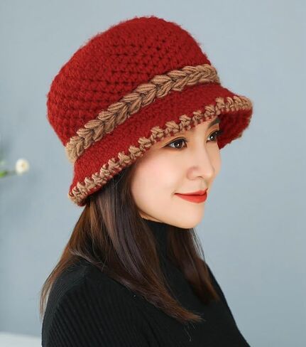 Flower Knit Crochet Fuzzy Bucket Hat Women Winter Warm Beanies Hat Furry Plush Faux Fur Fishing Skull Cap Fishman Hats in Saudi Arabia