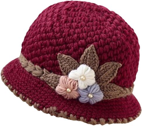 Flower Knit Crochet Fuzzy Bucket Hat Women Winter Warm Beanies Hat Furry Plush Faux Fur Fishing Skull Cap Fishman Hats in Saudi Arabia