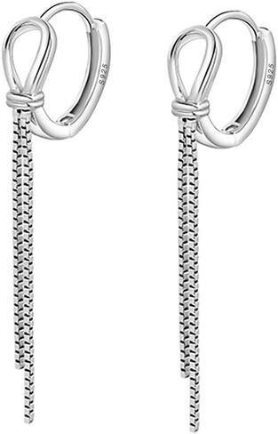 SLUYNZ 925 Sterling Silver Hoop Earrings Tassel for Women Teens Bow Hoop Earrings Huggie Dangling Chain in Kuwait