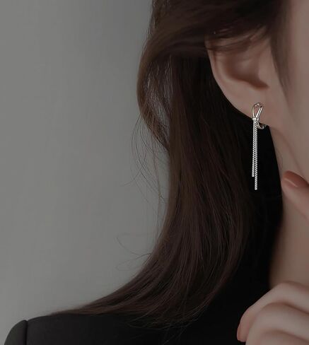 SLUYNZ 925 Sterling Silver Hoop Earrings Tassel for Women Teens Bow Hoop Earrings Huggie Dangling Chain in Kuwait