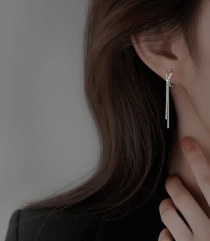 SLUYNZ 925 Sterling Silver Hoop Earrings Tassel for Women Teens Bow Hoop Earrings Huggie Dangling Chain in Kuwait