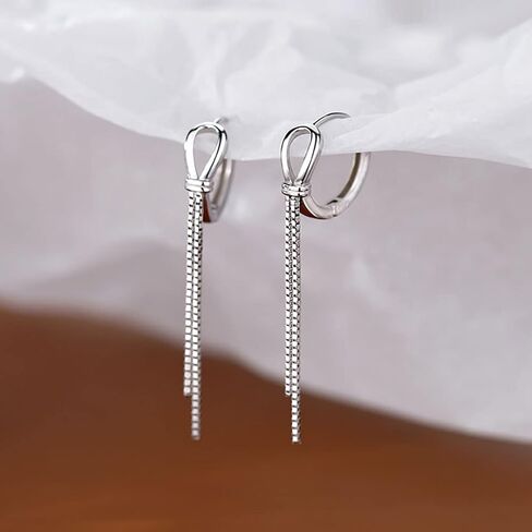 SLUYNZ 925 Sterling Silver Hoop Earrings Tassel for Women Teens Bow Hoop Earrings Huggie Dangling Chain in Kuwait