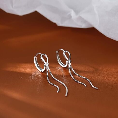 SLUYNZ 925 Sterling Silver Hoop Earrings Tassel for Women Teens Bow Hoop Earrings Huggie Dangling Chain in Kuwait