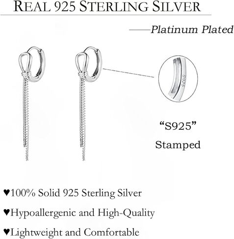 SLUYNZ 925 Sterling Silver Hoop Earrings Tassel for Women Teens Bow Hoop Earrings Huggie Dangling Chain in Kuwait