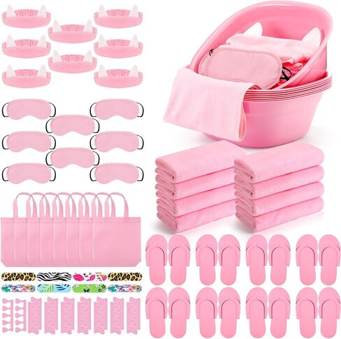 Jeyiour 72 Pcs Foot Spa Set for Girls Include Foot Tub Washbasin Hand Towels Spa Kit Accessories for Spa Party in Saudi Arabia