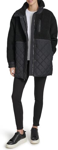 Andrew Marc Women's Mixed Media Tunic Length Faux Sherpa Jacket in Saudi Arabia