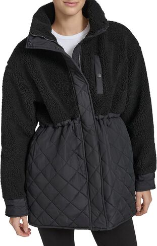 Andrew Marc Women's Mixed Media Tunic Length Faux Sherpa Jacket in Saudi Arabia