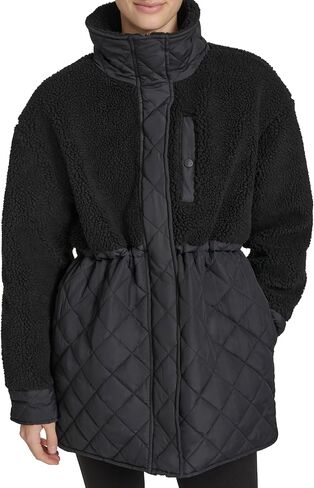Andrew Marc Women's Mixed Media Tunic Length Faux Sherpa Jacket in Saudi Arabia
