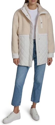 Andrew Marc Women's Mixed Media Tunic Length Faux Sherpa Jacket in Saudi Arabia