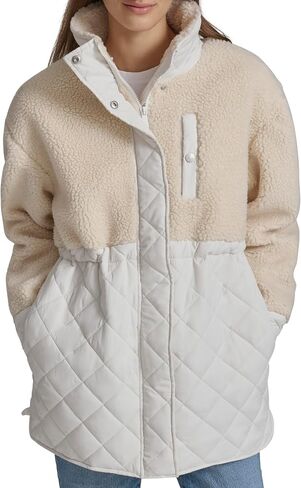 Andrew Marc Women's Mixed Media Tunic Length Faux Sherpa Jacket in Saudi Arabia