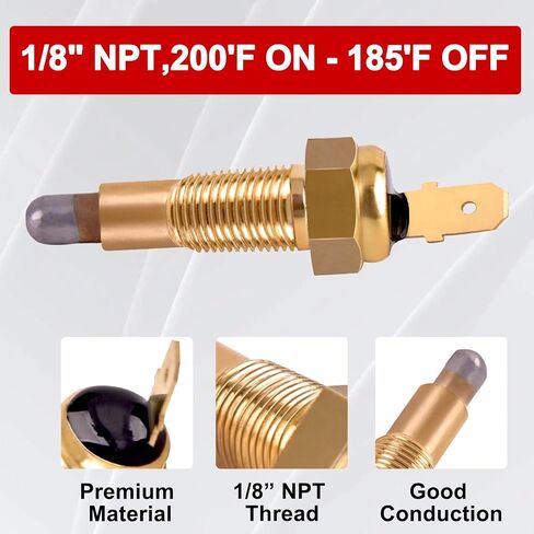 مفتاح مروحة ترموستات NPT 1/8 بوصة، تشغيل 200 درجة فهرنهايت - إيقاف تشغيل 185 درجة فهرنهايت، مستشعر مفاتيح درجة حرارة مروحة تبريد المحرك الكهربائي للسيارات in Kuwait