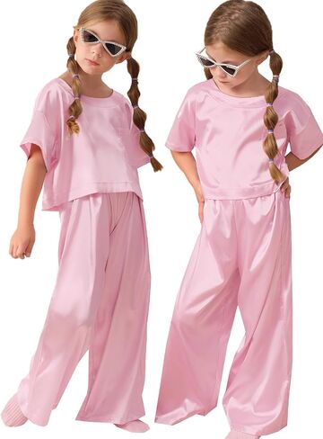 Petite&Me Silk Girls Pajamas Sets Short Sleeve with Long Pajama Pant Set Size 6-14 in Saudi Arabia