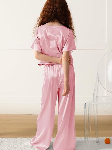 Petite&Me Silk Girls Pajamas Sets Short Sleeve with Long Pajama Pant Set Size 6-14 in Saudi Arabia