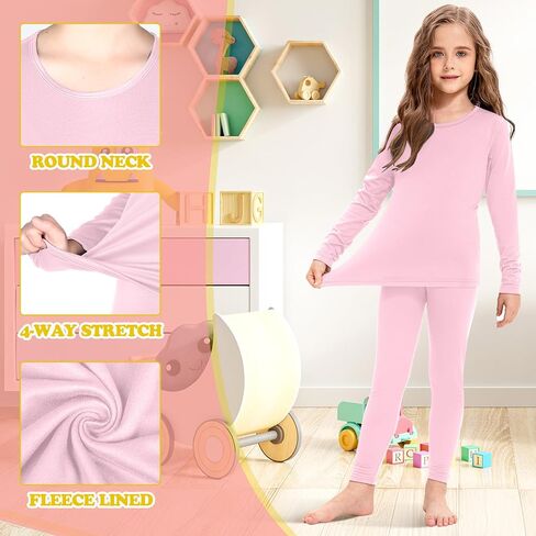 Silkfly 5 Set Thermal Underwear Soft Fleece Lined Long Underwear Kids Base Layer Top Bottom Warm Set for Winter Skiing in Saudi Arabia