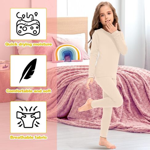 Silkfly 5 Set Thermal Underwear Soft Fleece Lined Long Underwear Kids Base Layer Top Bottom Warm Set for Winter Skiing in Saudi Arabia