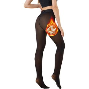Fleece Lined Tights-Women Fake Translucent High Waist Warm Pantyhose Sheer Thick Tights for Winter