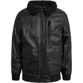 URBAN REPUBLIC Boys' Bomber Jacket - Aviator Faux Leather Jacket with Sherpa Collar - Cozy Boys Outerwear Jackets (8-20)