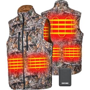 Men’s Heated Camo Vest with 10000mAh Battery Pack,Size Adjustable and Lightweight Vest for Hunting Ice Fishing Skiing.