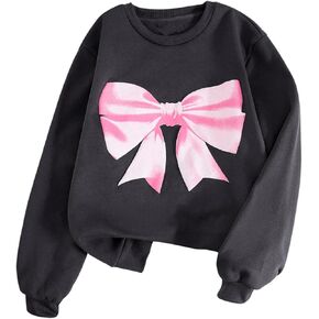 SweatyRocks Girl's Cute Bow Sweatshirt Crew Neck Long Sleeve Loose Pullover Tops