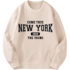 New York Graphic Print Preppy Sweatshirts for Teen Girls Cute Letter Printed Aesthetic Pullover Hoodies
