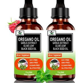 (2 Pack) Organic Oil Of Oregano with Black Seed Oil for Immune,Digestive Support & Antioxidant,6000mg Oregano Oil Drops w/Garlic Elderberry Seasonal Support 6X Absorption Than Oregano Oil Capsule