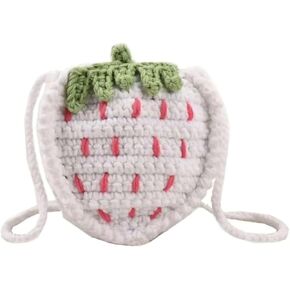 WAIT FLY Cute Strawberry Design Crochet Bag Handmade Knitted Bag Crossbody Bag Mini Shoulder Bag for Girls