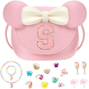 Little Girl Purse Gifts with Unicorn Costume Jewelry, 18PCS Birthday Gift Toys for Girls Kids Toddler, Initial Purses, Necklace, Bracelet, Adjustable Rings, Clip On Earrings, Hair Clips